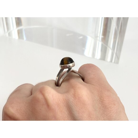 Genuine Tiger's Eye Israeli Made 925 sterling Silver Vintage Ring - sz 6.5 - Picture 9 of 10